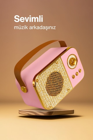Nostaljik Bluetooth Hoparlör Bluetooth 5.2 Usb & Tf Kart Destekli Led Taşınabilir Speaker Pembe