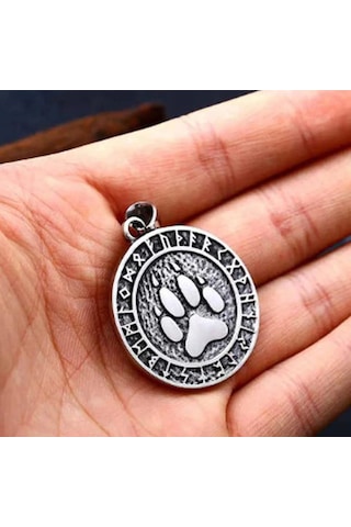 Paslanmaz Çelik Kabartma Desen Ayı Pençe Kolye /70 Cm Zincirli Gümüş