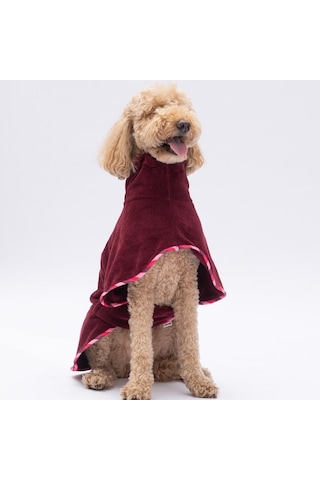 Bordo Bogota Köpek Bornozu-köpek Kurulama Havlusu- Kedi Köpek Kıyafeti