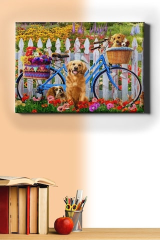 Webstyle Sevimli Köpekler Ve Bisiklet Sayılarla Boyama Seti Kasnaklı 40 X 50 Cm