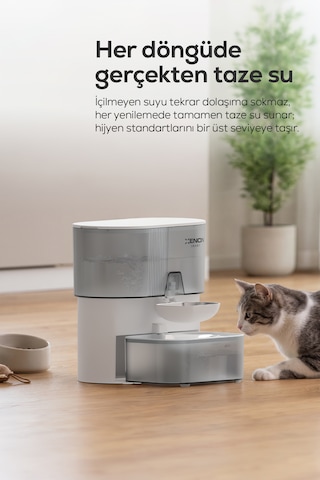 Kedi Su Pınarı Otomatik, 3l, 2000 Mah, Taze Su Döngüsü, Çelik Kase X8659