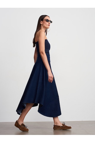 Dilvin 80596 Pamuk Denim Kloş Etek-lacivert 36
