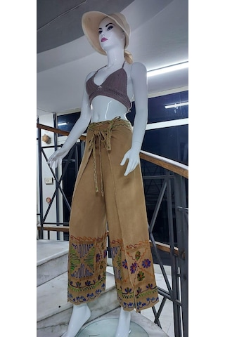 Eren Style Otantik Nakış İşlemeli Harem Şalvar Bulmaca Pantolon 103 Cm -8719 Bej