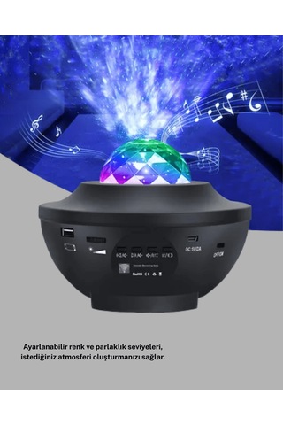 Led Yıldızlı Gece Lambası, Galaxy Modlu Renk Ve Parlaklık Ayarlı Çok Renkli