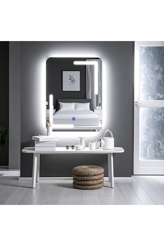 Kaivo Beyaz Led'li Lazer Kumlamalı Lavabo & Banyo Aynası Dokunmatik Sensörlü 80 X 60