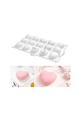 Siliko World Silikon 3d Kalp Kalıbı Kek Çikolata Muffin Sabun Mum Epoksi Reçine Kalıbı, Beyaz