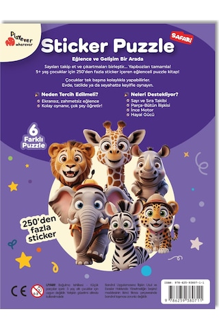 Playever Sticker Puzzle - Safari, Çıkartmalı Yapboz Etkinlik Kitabı