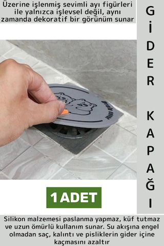 Lavabo Banyo Mutfak Pas Küf Tutmaz Sevimli Ayı Figür Koku Önleyici Kulplu Esnek Silikon Gider Kapağı