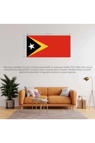 Doğu Timor Ülke Bayrağı 45x22cm Duvar Tablosu Çerçevesiz Pvc Tablo