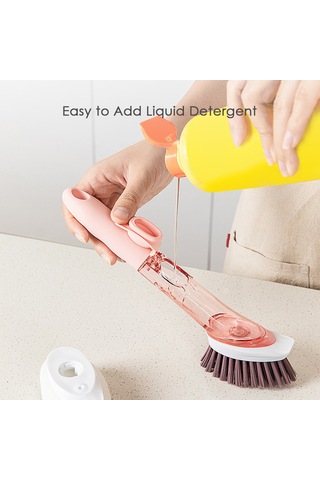 Monyee Otomatik Sabun Dağıtan Mutfak Temizlik Fırçası - Uzun Kolu, 2 Fırça + 2 Sponge Ucu İle Tabak, Tencere Temizliği Kolaylığı - Açık Gri