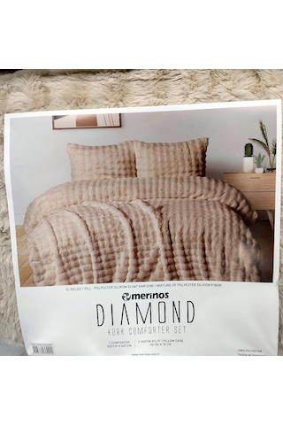 Merinos Diamond Kürk Comforter Set Çift Kiş Yorganseti-bubble Bej Bej