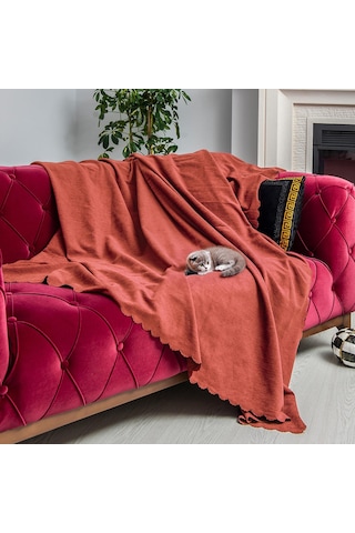 Kaymaz Koltuk Örtüsü Çift Taraflı Mikrofiber Şönil 175x350 Cm Xl- Kiremit Kedi Köpek Ve Çocuk Dostu Kiremit