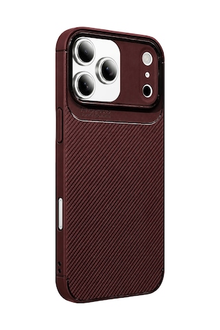 Newface - 611 - Apple iPhone Uyumlu 17 Pro Max Auto Focus Karbon Kapak - Csmo-tex - - Bordo