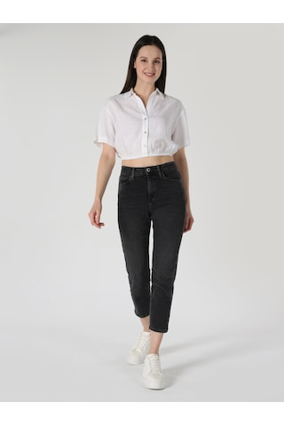 Colin's Colins Regular Fit Shirt Neck Beyaz Kadın Kısa Kol Gömlek Cl1063853 Beyaz