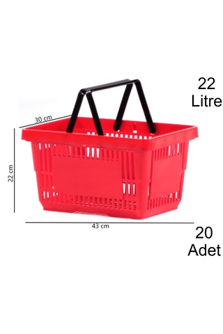 22 Litre Plastik Market Alışveriş El Sepeti Kırmızı 20 Adet / En:30 Boy:43 Yükseklik:22 Cm Kırmızı