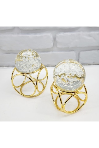 Gold Kaplama Metal 2'li Set Salon Küp Model Kristal Taşlı Dekor 1 Takım