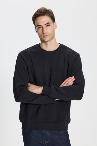 George Henry Standart Fit Normal Kesim Pamuklu Bisiklet Yaka Sweatshirt Siyah