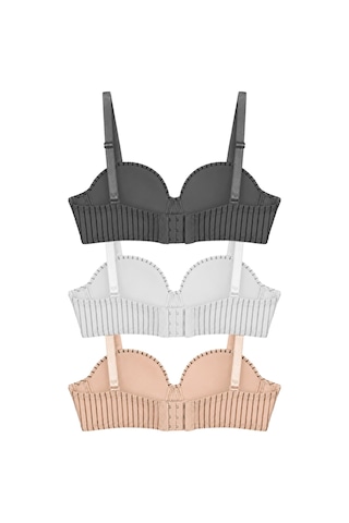 Cottonill Seamless Bra - Striva Mikro Çizgi Desenli Balenli Kadın Sütyen 3'lü Paket-2 Çok Renkli -