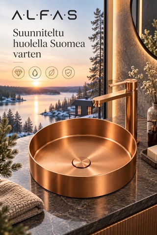 Alfas Aura Round 40 Cm Pvd Rose Gold Tezgah Üstü Çanak Lavabo 304 Paslanmaz Çelik