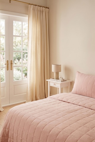 Ocean Home Textile %100 Pamuk Kumaş Kapitoneli Pembe Çok Amaçlı Tek Kişilik Yatak Örtüsü Seti 1 Adet 180 X 230 / 1 Adet 50 X 70 Cm