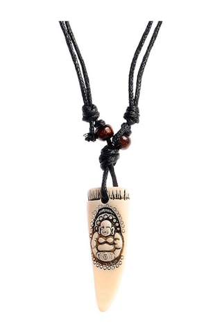 Btak00750 K6 Siddhartha Buddha Oyma Diş Tasarım Ayarlanabilir İpli Beyaz Kolye Çok Renkli