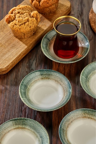 Cooker 6'lı Desenli Porselen Çay Tabağı Yeşil