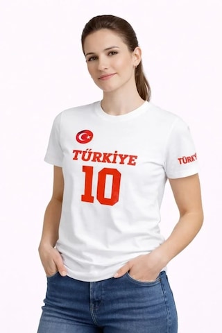 İkales Türkiye Ay Yıldız Baskılı 10 Numara Forma Tişört Taraftar T-shirt - Beyaz