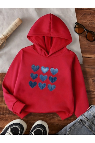 Uyguntarz Unisex Jean Kalp Desenli Baskılı Oversize Genel Kırmızı