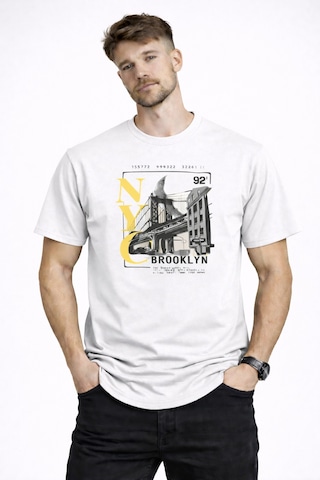 Herkesemoda Nyc Brooklyn Detaylı Basic T-shirt Beyaz