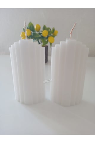 2'li Beyaz Soya Doğal Vanilya Kokulu Sütun Geometrik Şekil Mum