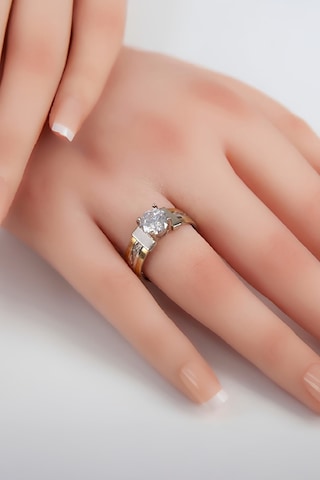 925 Ayar Gümüş Zirkon Taşlı Çift Renk Üç Sıra Bayan Alyans Yüzük -7964