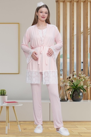 Mecit Pijama Mecit 6203 Pembe Sabahlıklı Lohusa Pijama Takımı