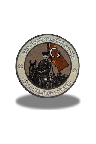 Single Sword Atın Üstündeki Türk Tür, Türk Değilse Yüktür Cırtlı Arma Patch 9.5 Cm Diğer