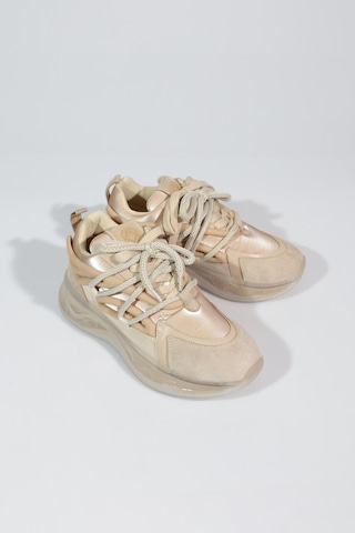 Dgn B1014 Kadin Kalin Taban Bağcikli Sneakers Ayakkabi Bej