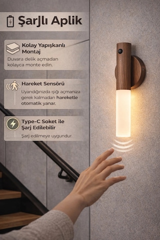 Sensörlü Dekoratif Meşale Duvar Aplik Led Gece Lambası Mıknatıslı Model Çok Renkli