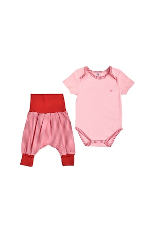 Organicera Organicera Organik Body & Şalvar Pantolon 2Li Set,Pembe & Krem Çi Krem - Pembe