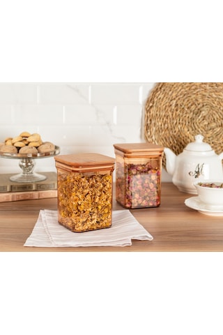 Madame Coco Kaviera 1000ml Ahşap Kapaklı Saklama Kabı 2'li 1ksakl0432 Diğer