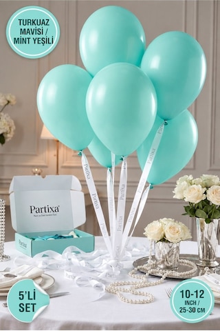 Partixa 5'li Set Turkuaz Mavisi/mint Yeşili Karışımı Renk Premium Lateks Balon - 10-12 İnç 25-30 Cm Helyum Uyumlu Partixa 5'li Set Turkuaz Mavisi/mint Yeşili Karışımı Renk Premium Lateks Balon - 10-12 İnç 25-30 Cm Helyum Uyumlu