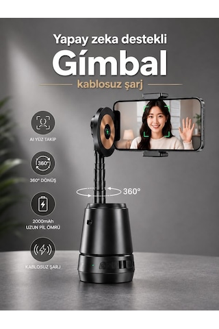 Aı Yüz Takipli Akıllı Gimbal 2000mah Kablosuz Şarjlı 360 Otomatik Dönen Telefon Tutucu