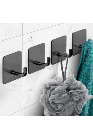 4 Adet Duvara Monte Kanca 304 Paslanmaz Çelik Asma Kancaları Mutfak Banyo Yatak Odası İçin Siyah
