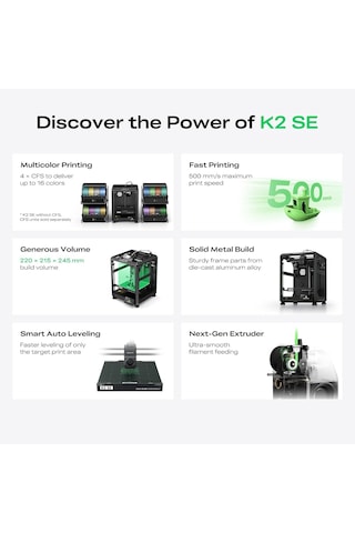 Creality K2 Se 3d Yazıcı, Cfs Çok Renkli Baskıyı Destekler, 500 Mm/sn Yüksek Hızlı Baskı, Otomatik Tesviye, Titreşim Kontrolü, Doğrudan Tahrikli Ekstruder, Yapım Alanı 220 215 245 Mm