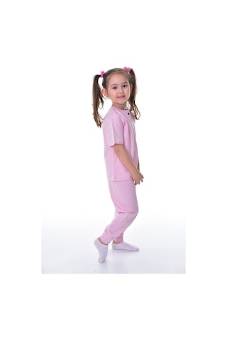 %100 Pamuk Penye Kumaş Düğmeli Sade Terletmeyen Kız Çocuk Yazlık Pijama Takımı Pembe
