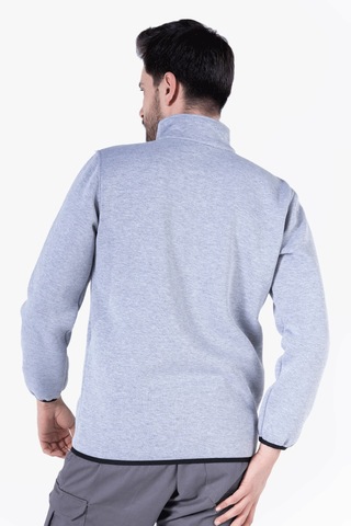 3 İplik Dik Yakalı Fermuarlı Sweatshirt Gri Melanj