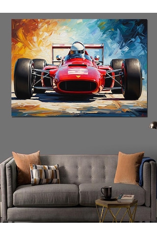 Ahşap Tablo Yarış Pistinde Kırmızı Formula Arabası