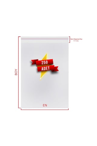 26 x 37+5 (26*42) CM. 250 Adet - Şeffaf Bantlı Yapışkanlı Jelatin P
