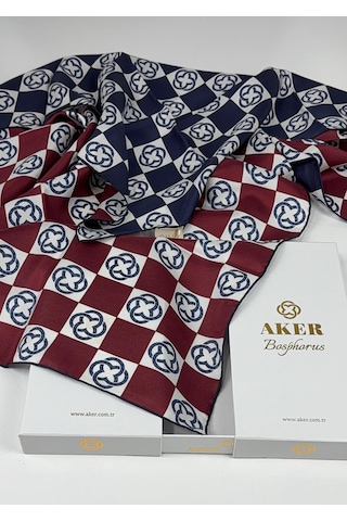 Aker Bosphorus Çift Taraflı İpek Twill Eşarp 89147112 Lacivert-bordo