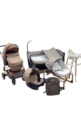 Öykü Bebek Dunyasi Lia Yeni Doğan Set + Bebek Arabasi+oto Koltuğu+park Beşik + Mama Sandalyesi +anadizi +anne Bebek Çan Kahverengi