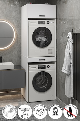 Bofigo Çamaşır Makinesi Dolabı Kurutma Makinesi Dolabı Banyo Dolabı Irmak Beyaz