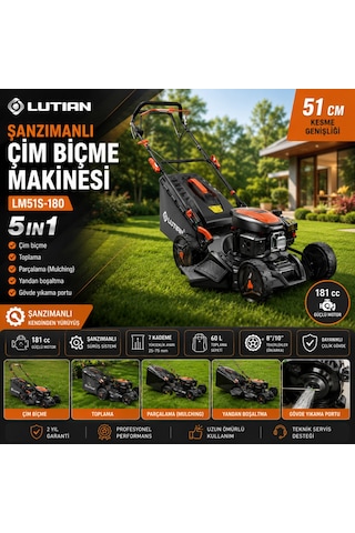 Lutian LM51S-180 51 CM 5in1 Şanzımanlı Benzinli Çim Biçme Makinesi