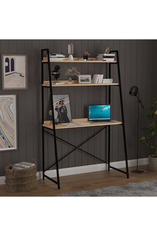 Asra Trend Metal Kitaplıklı Çalışma Masası METALKÇM01 %100 MDF Raf Üniteli Safir Meşe